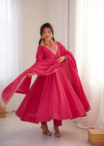 HIGH PREMIUM QUALITY PURE ROMAN SHIMMER SILK FABRIC FULLY FLARE ANARKALI, WITH DUPPTA SET, PENT READY TO WEAR