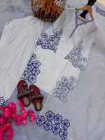 Women's Premium Embroidered Crepe Kurta Set with Farshi Palazzo and Embroidered Organza Silk Dupatta