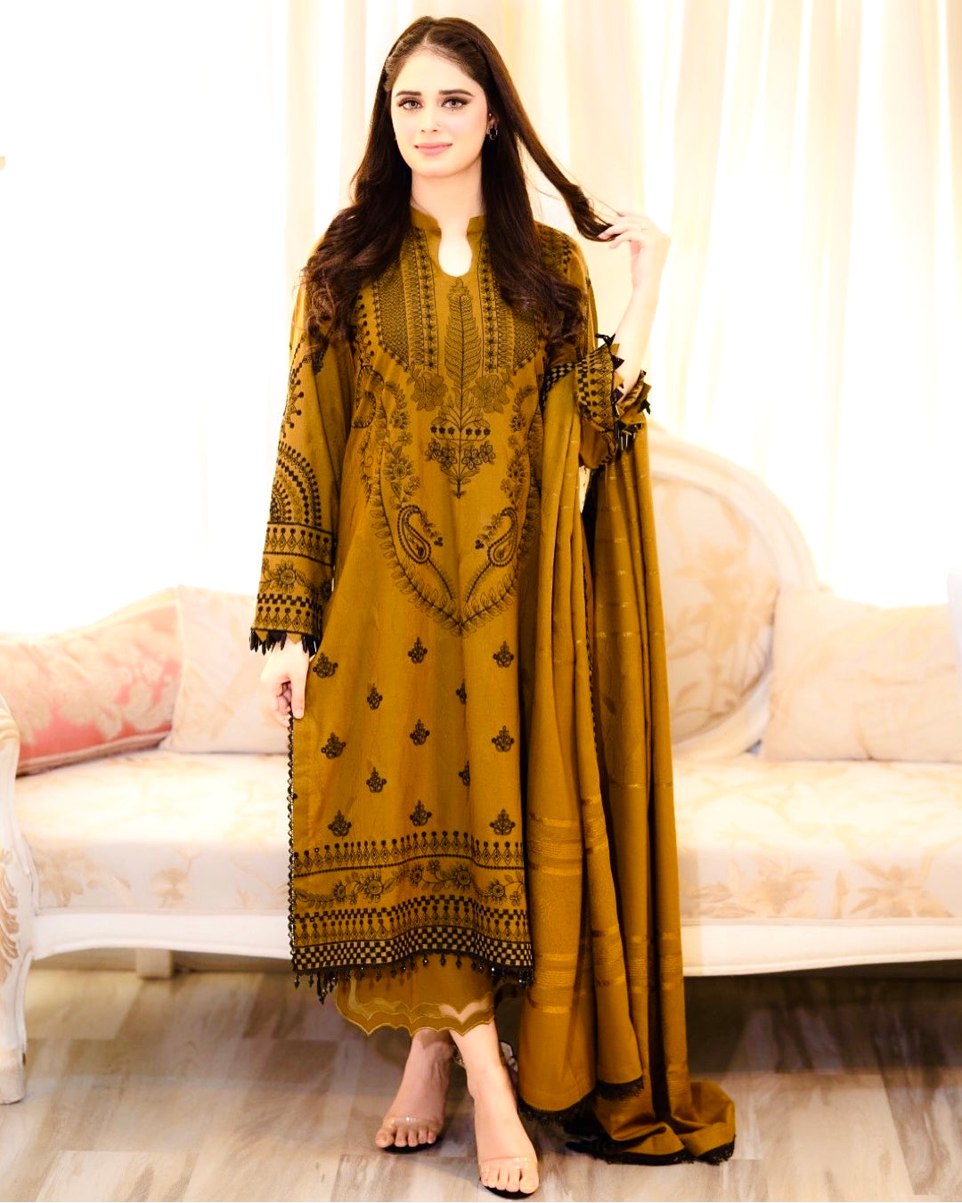 Women's Premium Embroidered Faux Georgette Kurta Set with Palazzo & Embroidered Dupatta | Fully Stitched