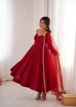 PURE ROMANSILK CHANDERI FABRIC FULLY FLARE ANARKALI, WITH DUPPTA SET,PENT READY TO WEAR