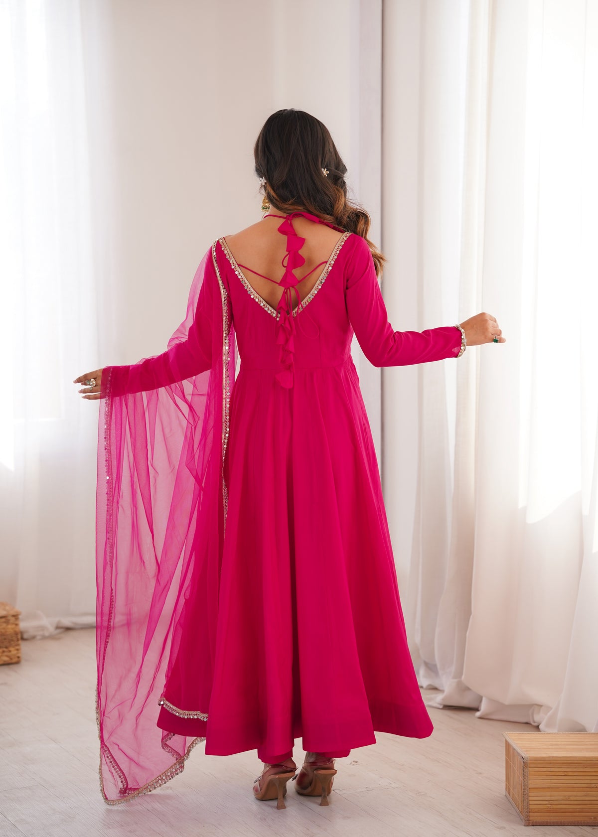 PURE ROMANSILK CHANDERI FABRIC FULLY FLARE ANARKALI, WITH DUPPTA SET,PENT READY TO WEAR
