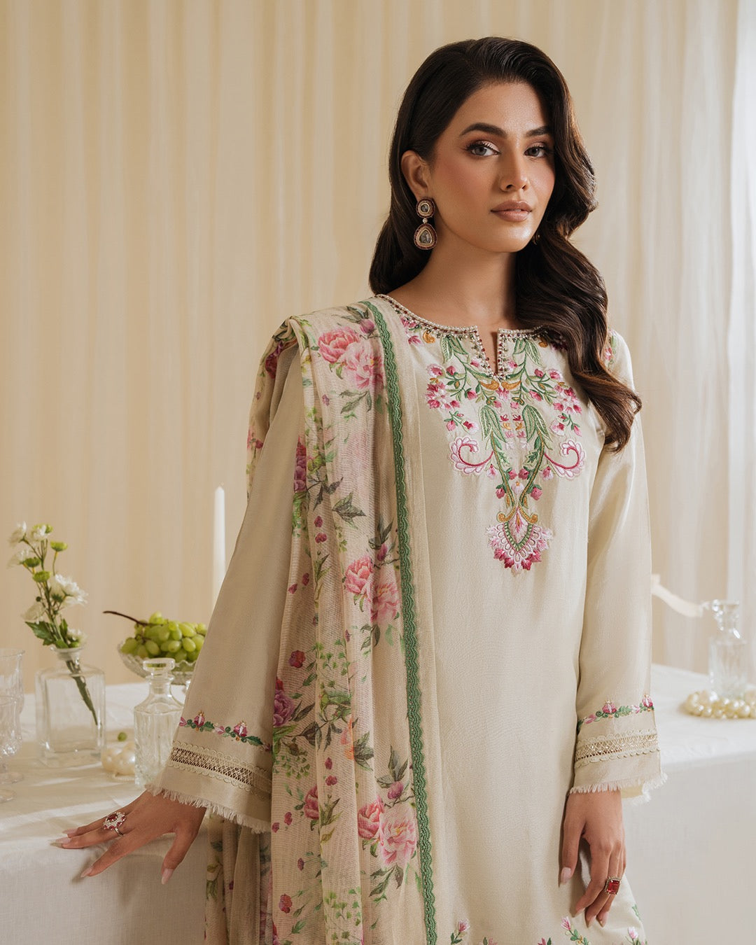 Women's Premium Embroidered Crepe Kurta Set with Farshi Palazzo & Printed Chiffon Georgette Dupatta | Fully Stitched