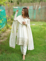 PRESENTING NEW BEAUTIFUL PURE CHINON SILK FABRIC STRAIGHT FIT KURTA WITH DUPPTA SET, TROUSERS, READY TO WEAR