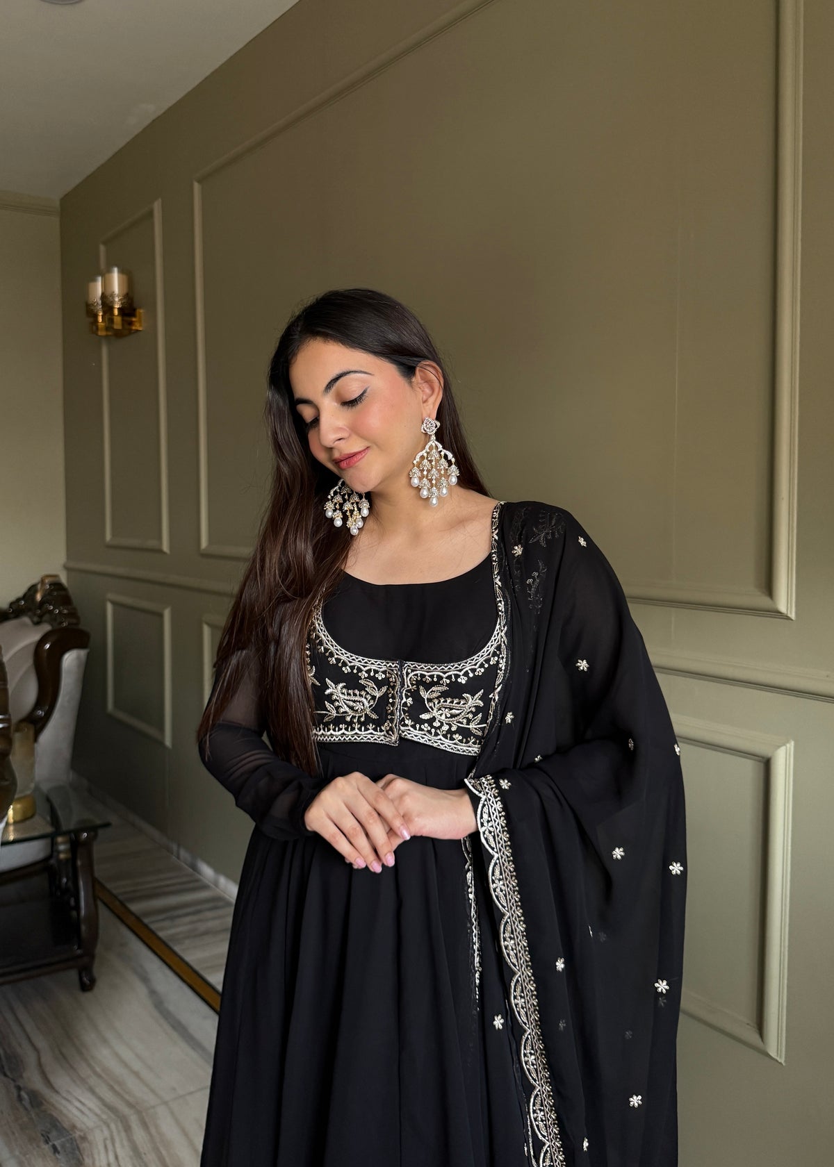 HIGH PREMIUM QUALITY PURE FOX GEORGETTE FABRIC FULLY FLARE ANARKALI WITH KOTI,DUPATTA SET,PENT READY TO WEAR