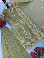 Women's Premium Embroidered Faux Georgette Kurta Set with Crush Palazzo & Embroidered Dupatta | Fully Stitched