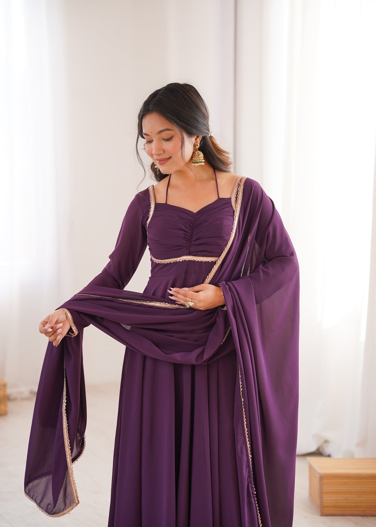 GEORGETTE ANARKALI GOWN DUPPTA FULL SET READY TO WEAR