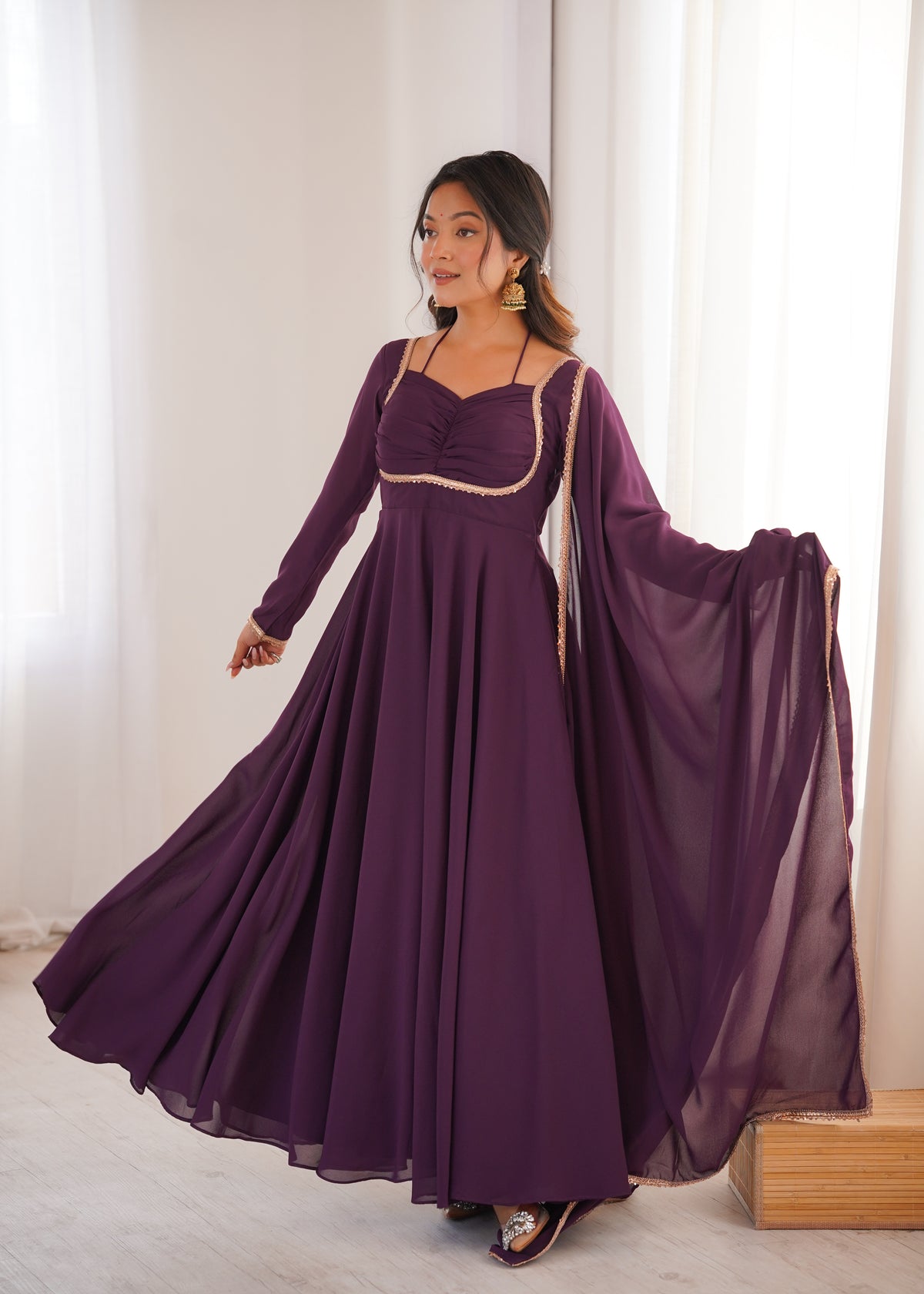 GEORGETTE ANARKALI GOWN DUPPTA FULL SET READY TO WEAR