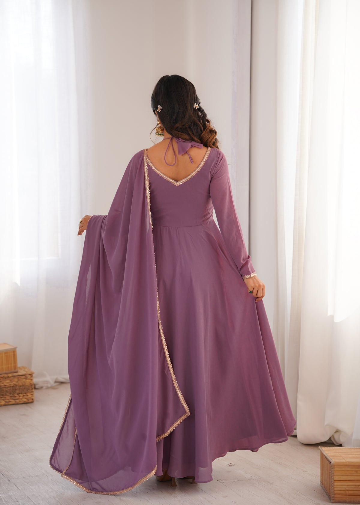GEORGETTE ANARKALI GOWN DUPPTA FULL SET READY TO WEAR