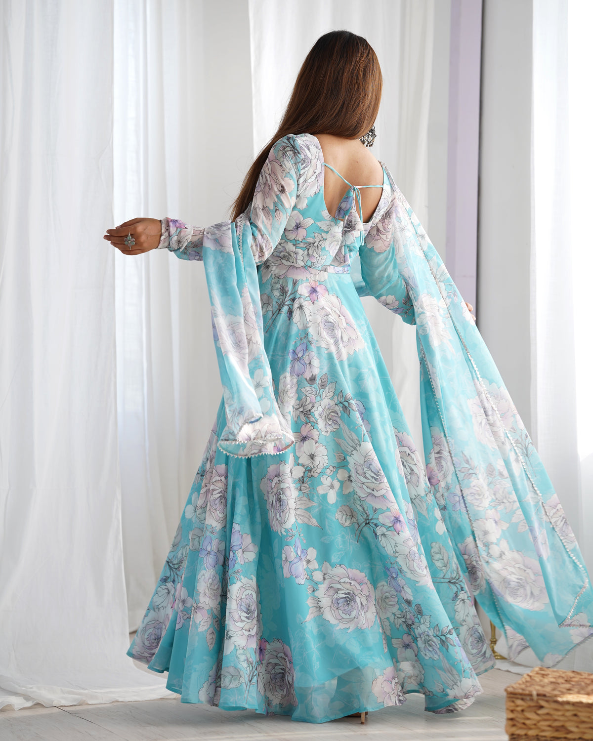 HEAVY PURE FOX GEORGETTE FLORAL PRINT 7 METER PLUS FLARE ANARKALI