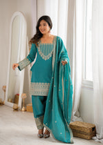 NC VICHITRA SILK FABRIC WITH EMBROIDERY SEQUENCE,DORI AND JARI WORK TOP,DUPPTA SET WITH FARSHI SHALWAR READY TO WEAR