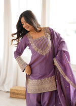 NC VICHITRA SILK FABRIC WITH EMBROIDERY SEQUENCE,DORI AND JARI WORK TOP,DUPPTA SET WITH FARSHI SHALWAR READY TO WEAR