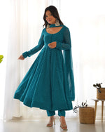 PURE FOX GEORGETTE LAHERIYA PRINT FABRIC FULLY FLAIR ANARKALI,WITH DUPPTA SET,PENT - READY TO WEAR