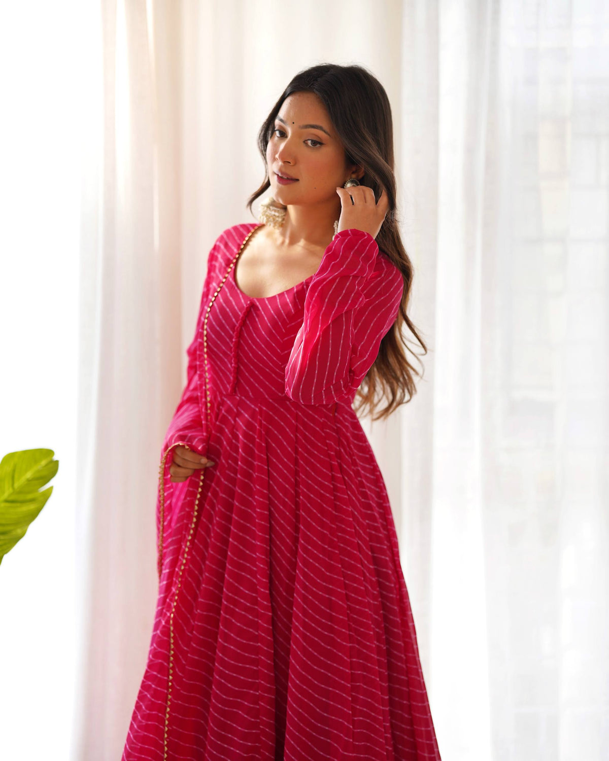PURE FOX GEORGETTE LAHERIYA PRINT FABRIC FULLY FLAIR ANARKALI,WITH DUPPTA SET,PENT - READY TO WEAR