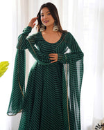 PURE FOX GEORGETTE LAHERIYA PRINT FABRIC FULLY FLAIR ANARKALI,WITH DUPPTA SET,PENT - READY TO WEAR