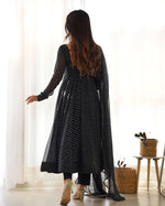 PURE FOX GEORGETTE LAHERIYA PRINT FABRIC FULLY FLAIR ANARKALI,WITH DUPPTA SET,PENT - READY TO WEAR