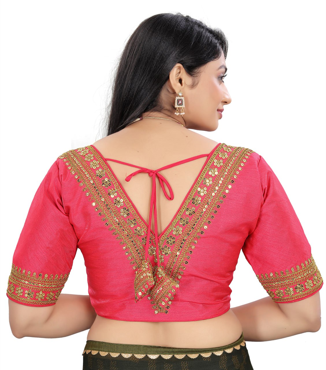 Women's Premium Silk Banglory Embroidered Readymade Blouse | Padded | V Neck | Front Hook | Size 38 (36–40 Alterable)