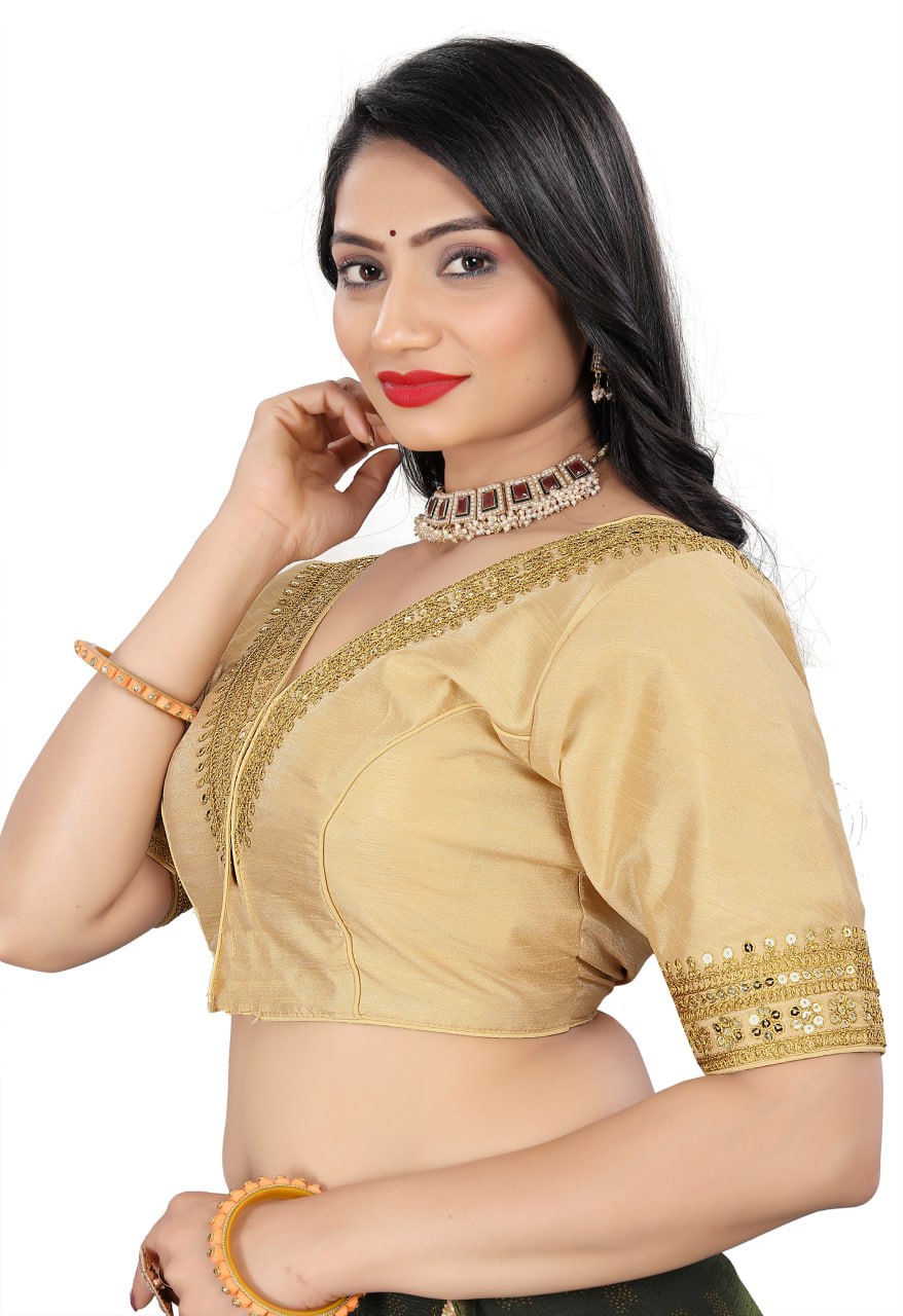 Women's Premium Silk Banglory Embroidered Readymade Blouse | Padded | V Neck | Front Hook | Size 38 (36–40 Alterable)