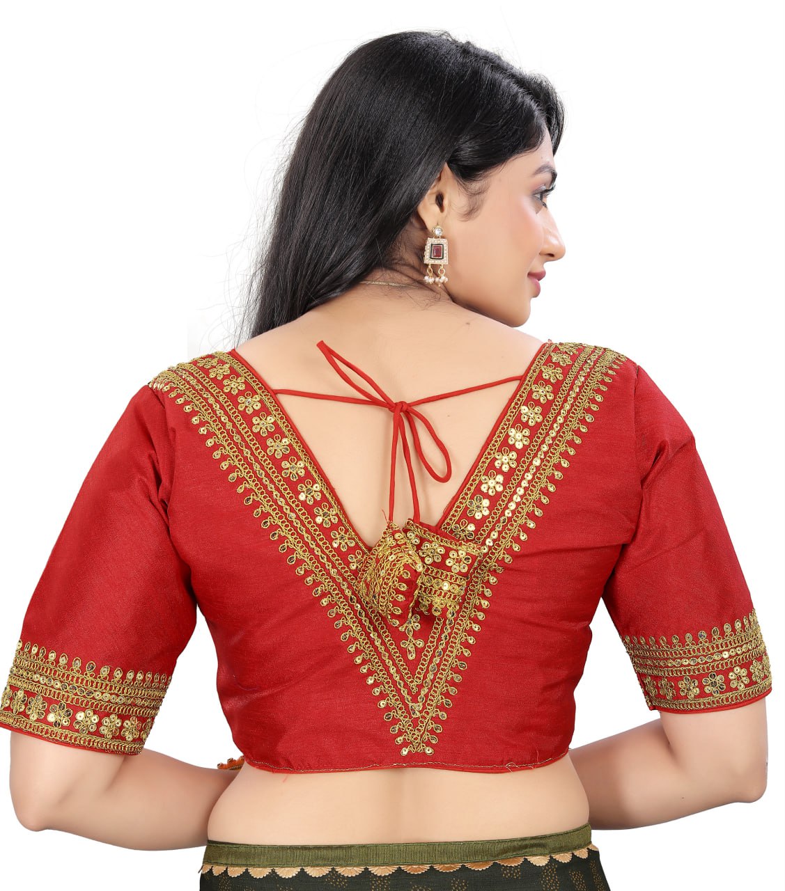 Women's Premium Silk Banglory Embroidered Readymade Blouse | Padded | V Neck | Front Hook | Size 38 (36–40 Alterable)