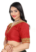 Women's Premium Silk Banglory Embroidered Readymade Blouse | Padded | V Neck | Front Hook | Size 38 (36–40 Alterable)