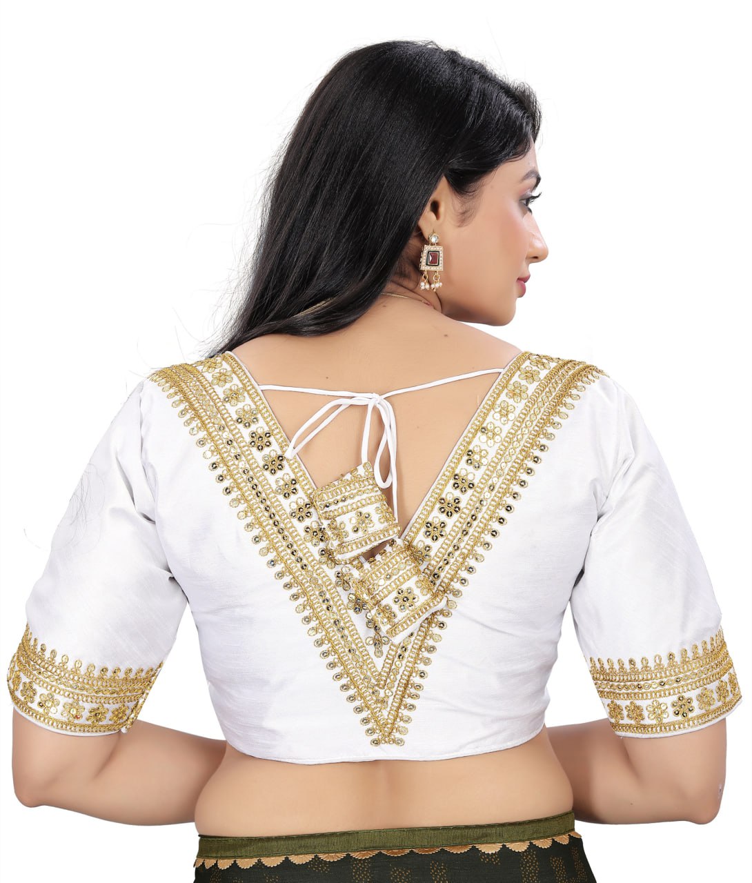 Women's Premium Silk Banglory Embroidered Readymade Blouse | Padded | V Neck | Front Hook | Size 38 (36–40 Alterable)