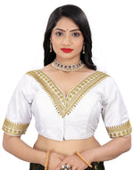 Women's Premium Silk Banglory Embroidered Readymade Blouse | Padded | V Neck | Front Hook | Size 38 (36–40 Alterable)