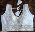 Women's Premium Vichitra Silk Embroidered Readymade Blouse | Padded | V Neck | Back Hook | Size 38 (36–40 Alterable)