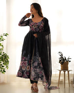 PURE SOFT ORGANJA SILK FABRIC FULLY FLAIR KALI PATTERN AND CANVAS PATTA WITH DUPPTA SET ,PENT READY TO WEAR