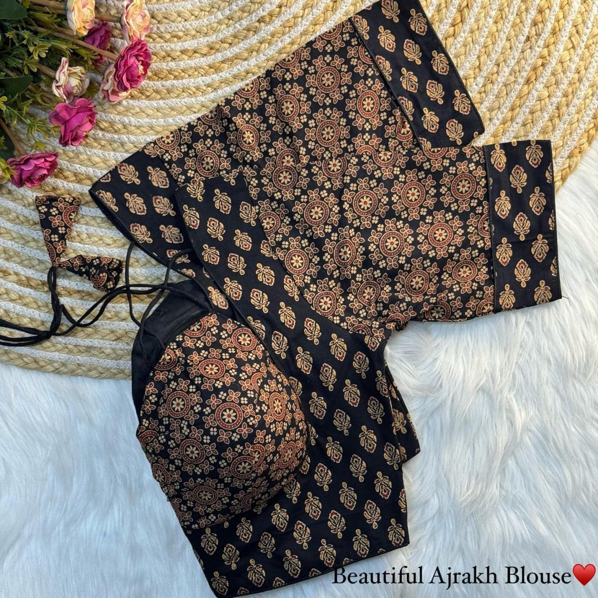 Women's Premium Pure Ajrakh Cotton Readymade Blouse | Padded | Halter Neck | Back Hook | Size 38 (36–40 Alterable)