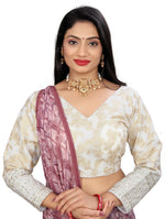Women's Premium Pure Dola Silk Jacquard Embroidered Readymade Blouse | Padded | Long Sleeves | V Neck | Size 38 (36–40 Alterable)