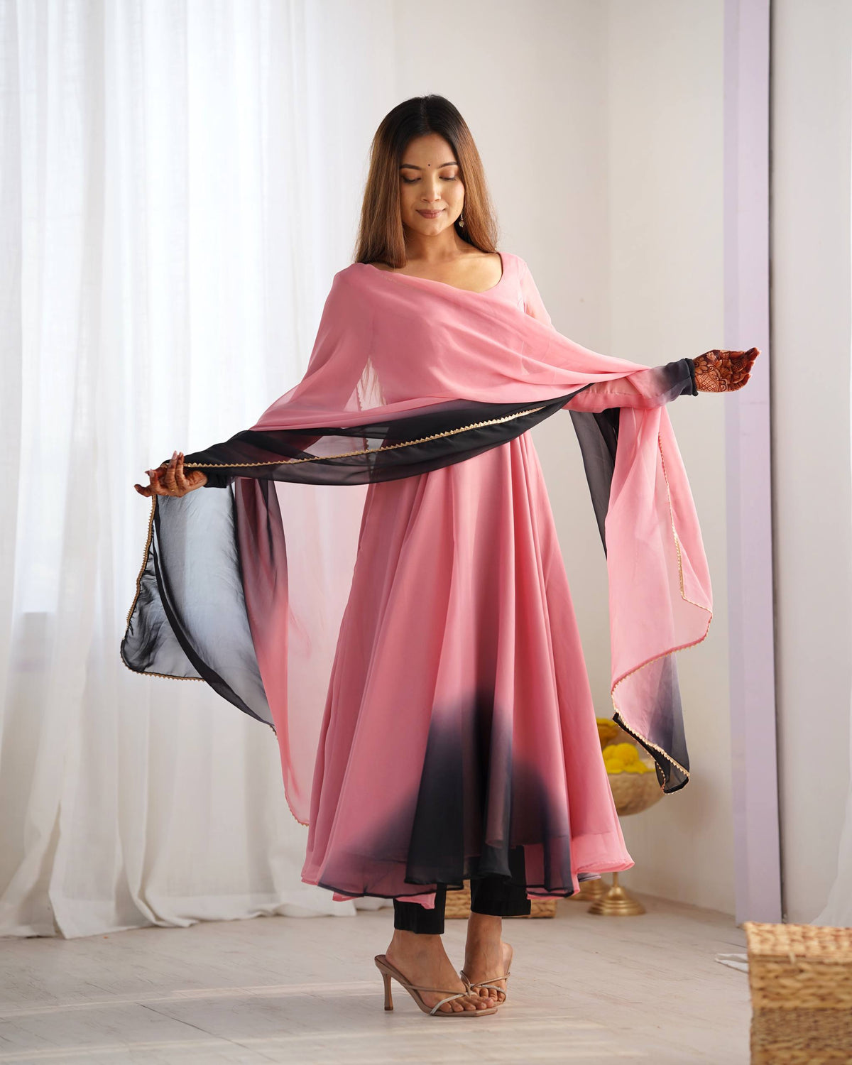 PURE SOFT FOX GEORGETTE MOST TRENDY PADDING FABRIC FULLY FLARE ANARKALI,WITH DUPPTA SET,PENT READY TO WEAR