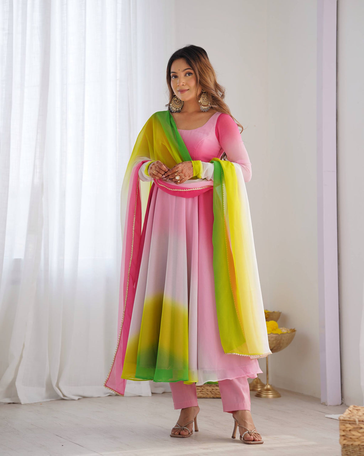 PURE SOFT FOX GEORGETTE MOST TRENDY PADDING FABRIC FULLY FLARE ANARKALI,WITH DUPPTA SET,PENT READY TO WEAR