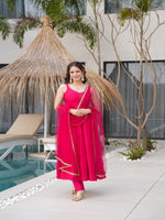 Designer Roman Silk Chanderi Anarkali Suit Set for Women with Pant & Mirror Lace Dupatta | Heavy Flared Party Wear Gown | XS-XXL