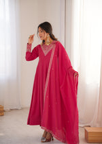 HIGH PREMIUM QUALITY PURE ROMAN SHIMMER SILK FABRIC FULLY FLARE ANARKALI, WITH DUPPTA SET, PENT READY TO WEAR