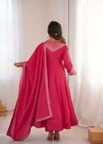 HIGH PREMIUM QUALITY PURE ROMAN SHIMMER SILK FABRIC FULLY FLARE ANARKALI, WITH DUPPTA SET, PENT READY TO WEAR