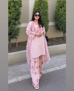 Women's Premium Embroidered Crepe Kurta Set with Farshi Palazzo and Embroidered Dupatta