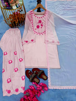 Women's Premium Embroidered Crepe Kurta Set with Farshi Palazzo and Embroidered Dupatta