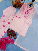 Women's Premium Embroidered Crepe Kurta Set with Farshi Palazzo and Embroidered Dupatta