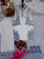 Women's Premium Embroidered Crepe Kurta Set with Farshi Palazzo and Embroidered Organza Silk Dupatta