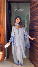 Women's Premium Embroidered Crepe Kurta Set with Farshi Palazzo and Embroidered Organza Silk Dupatta