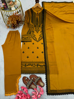 Women's Premium Embroidered Faux Georgette Kurta Set with Palazzo & Embroidered Dupatta | Fully Stitched