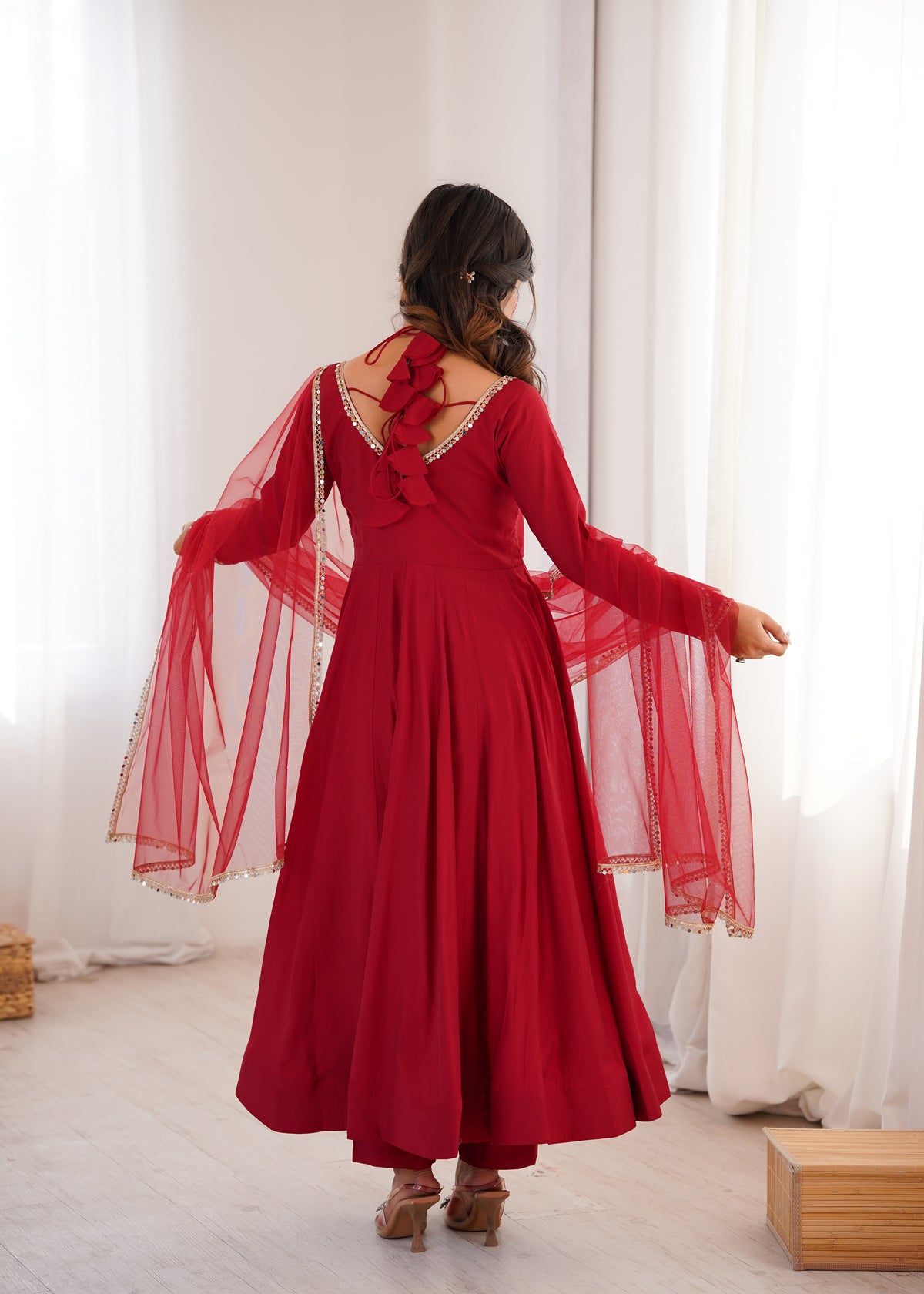PURE ROMANSILK CHANDERI FABRIC FULLY FLARE ANARKALI, WITH DUPPTA SET,PENT READY TO WEAR
