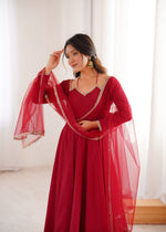 PURE ROMANSILK CHANDERI FABRIC FULLY FLARE ANARKALI, WITH DUPPTA SET,PENT READY TO WEAR