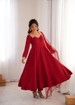 PURE ROMANSILK CHANDERI FABRIC FULLY FLARE ANARKALI, WITH DUPPTA SET,PENT READY TO WEAR
