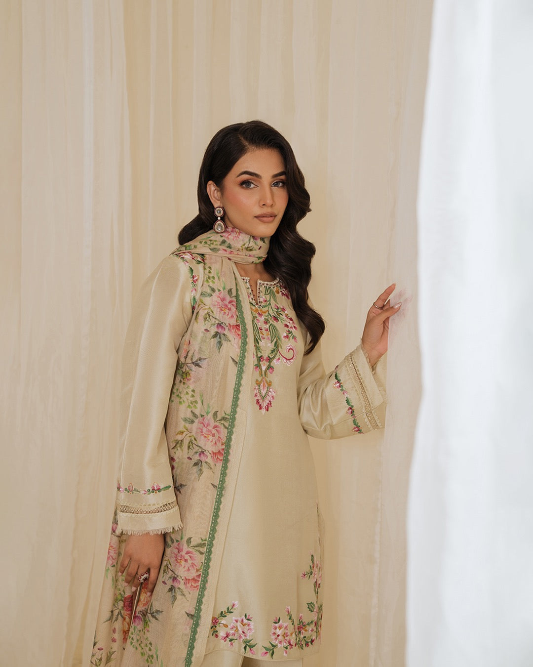 Women's Premium Embroidered Crepe Kurta Set with Farshi Palazzo & Printed Chiffon Georgette Dupatta | Fully Stitched