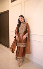 Women's Premium Chinon Silk Embroidered Kurta Set with Palazzo & Embroidered Dupatta | Fully Stitched
