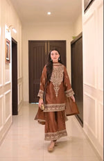 Women's Premium Chinon Silk Embroidered Kurta Set with Palazzo & Embroidered Dupatta | Fully Stitched