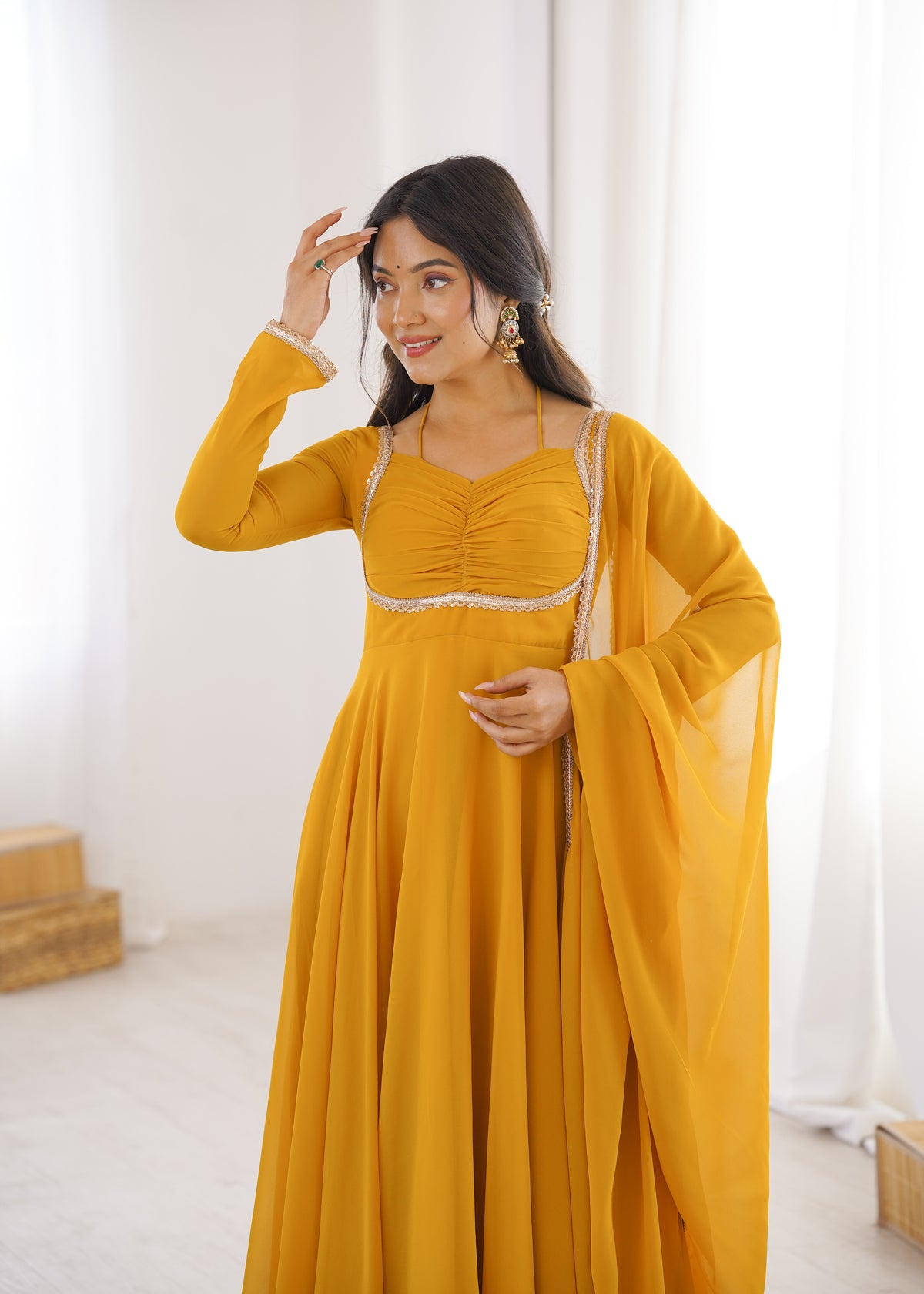 GEORGETTE ANARKALI GOWN DUPPTA FULL SET READY TO WEAR