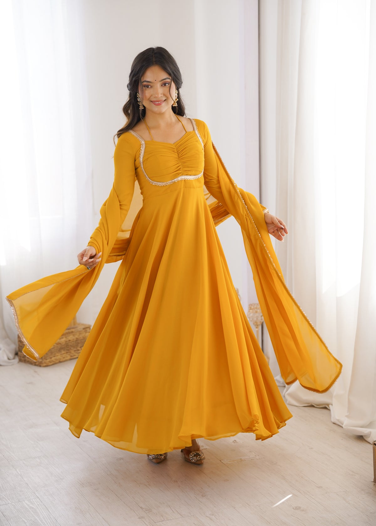 GEORGETTE ANARKALI GOWN DUPPTA FULL SET READY TO WEAR