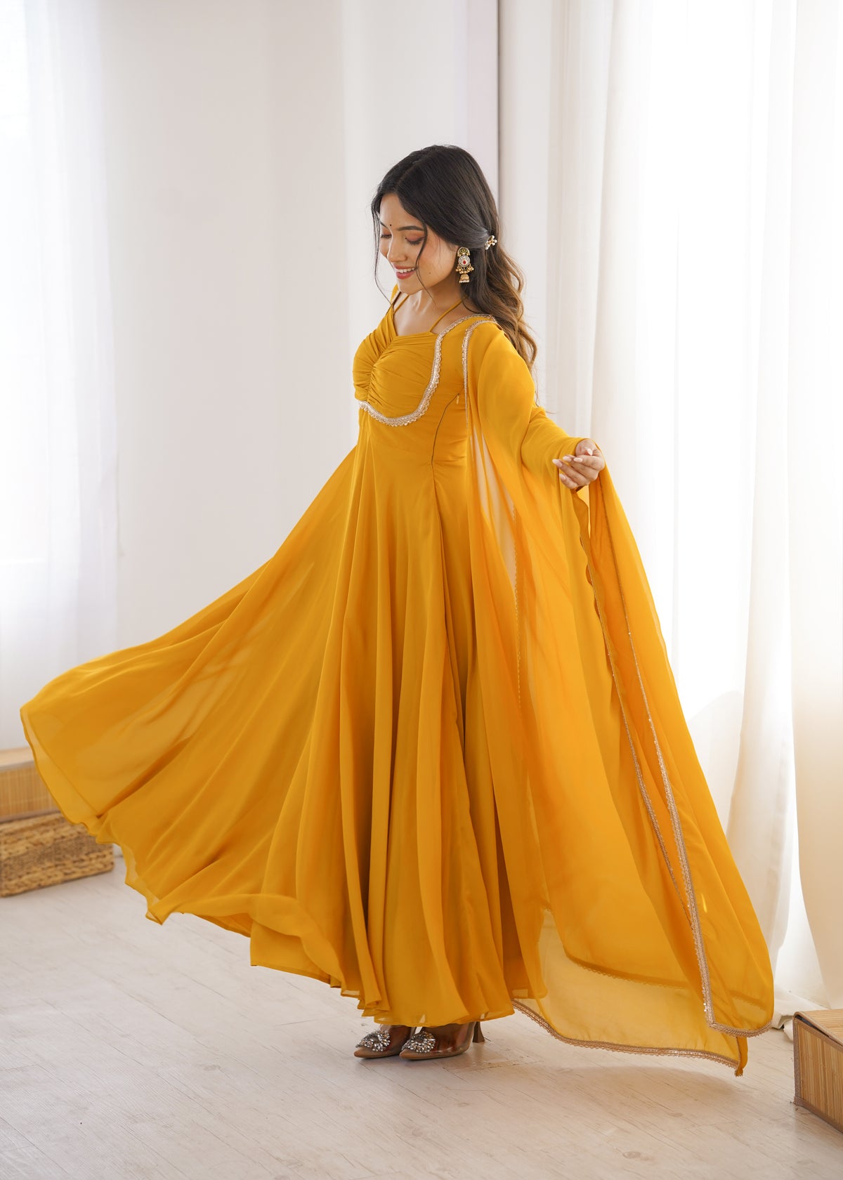 GEORGETTE ANARKALI GOWN DUPPTA FULL SET READY TO WEAR