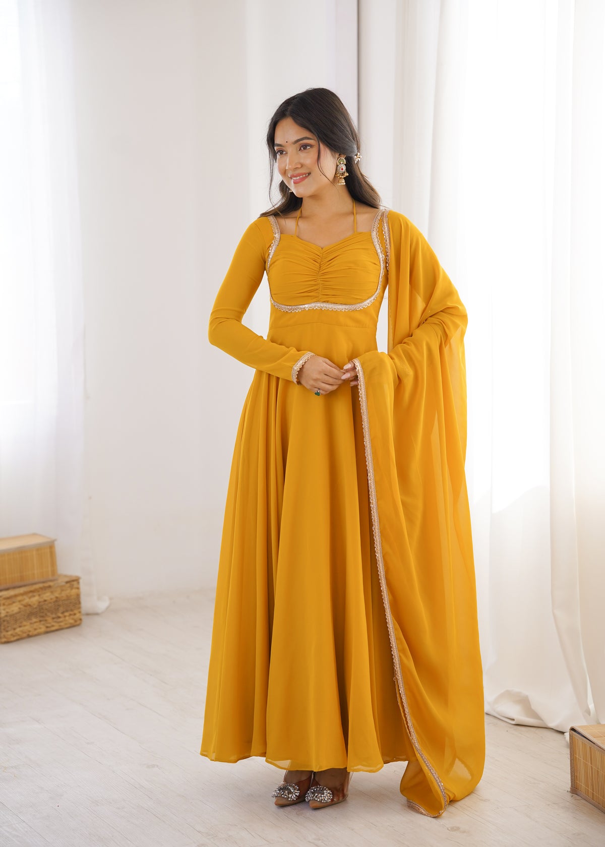 GEORGETTE ANARKALI GOWN DUPPTA FULL SET READY TO WEAR